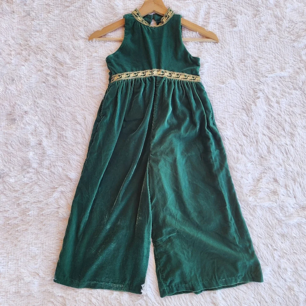 Janie and Jack Enchanted Forest Velvet Gold Trim Holiday‎ Jumpsuit